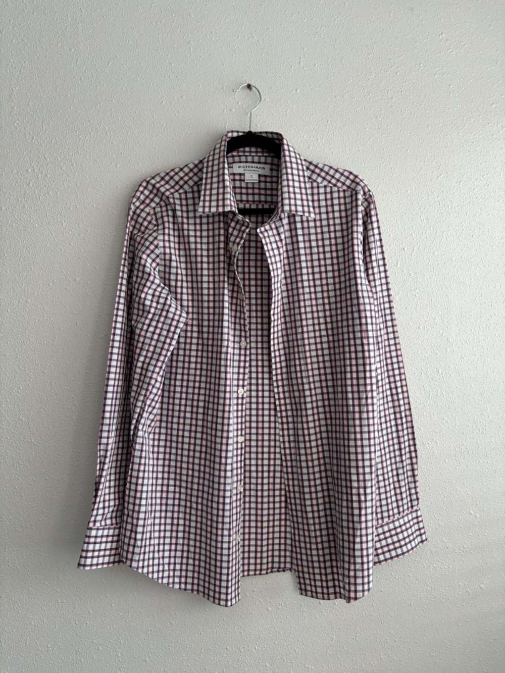 Mizzen + Main Leeward Performance Red White Blue Windowpane Plaid Button Down